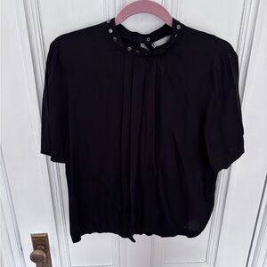 Women’s Tiger of Sweden Black Short Sleeve Snap Closure Stud Collar Size Medium